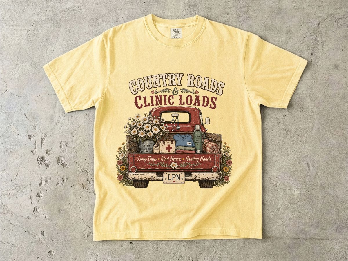 Country Roads Clinic Loads T-Shirt — LPN Vintage Truck Nurse Tee