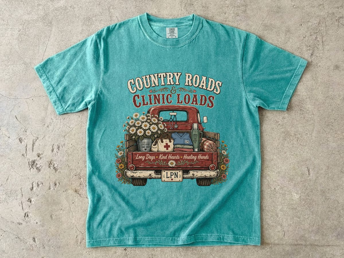 Country Roads Clinic Loads T-Shirt — LPN Vintage Truck Nurse Tee
