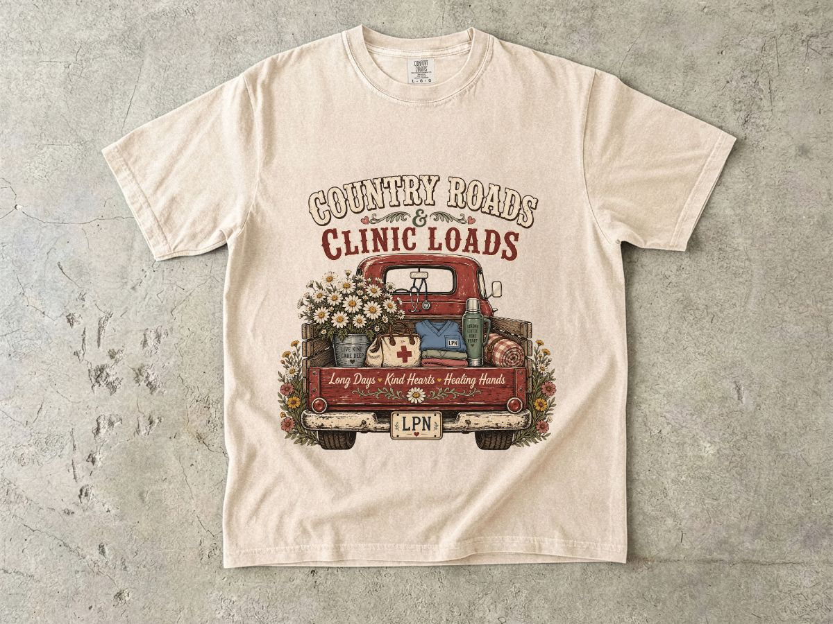 Country Roads Clinic Loads T-Shirt — LPN Vintage Truck Nurse Tee