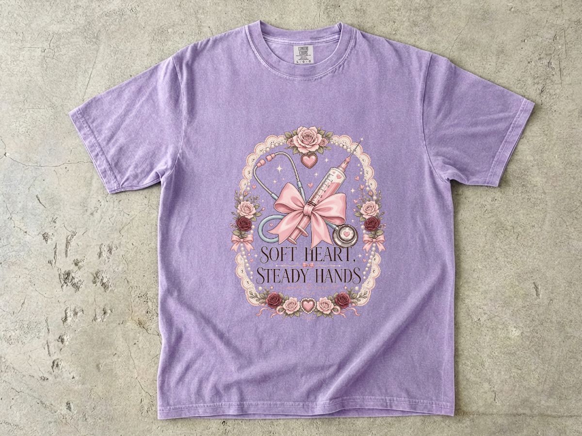 Nurse Gift T-Shirt — "Soft Heart, Steady Hands" Floral Medical Tee