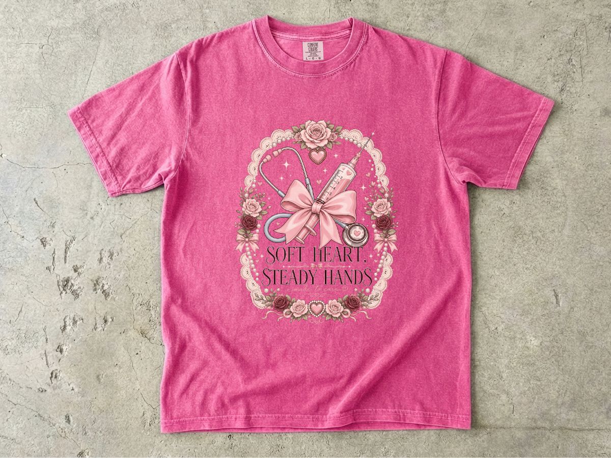 Nurse Gift T-Shirt — "Soft Heart, Steady Hands" Floral Medical Tee