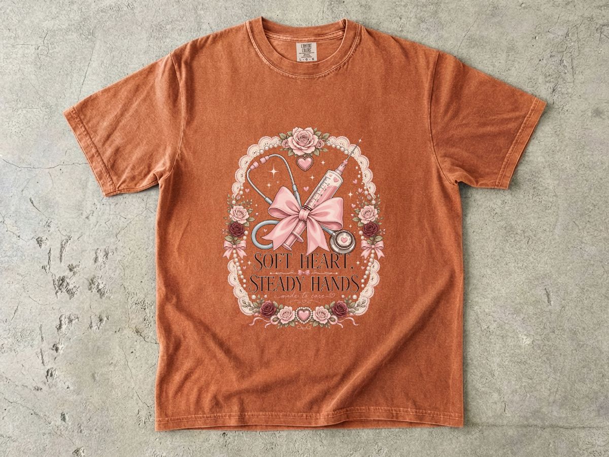 Nurse Gift T-Shirt — "Soft Heart, Steady Hands" Floral Medical Tee