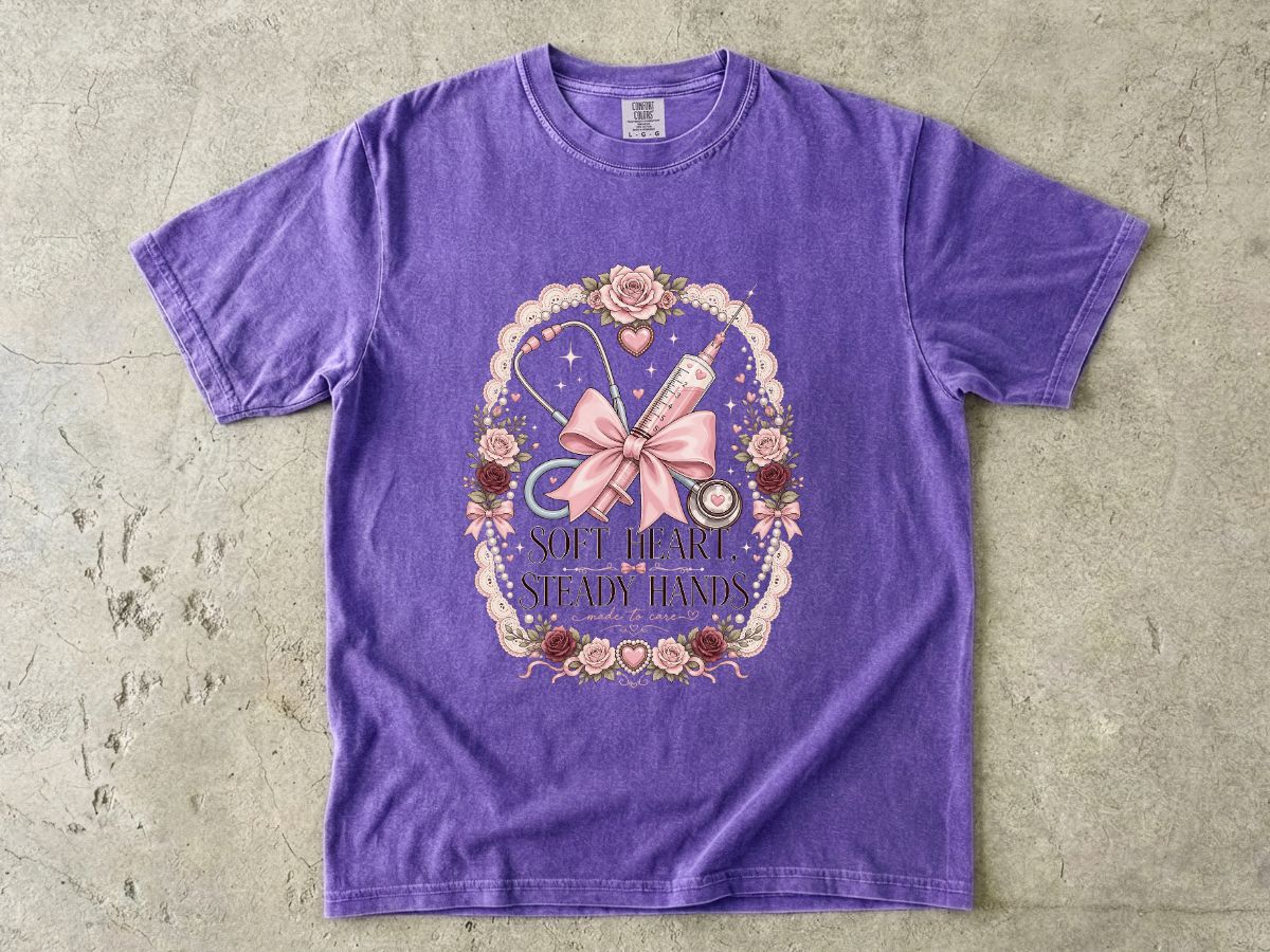 Nurse Gift T-Shirt — "Soft Heart, Steady Hands" Floral Medical Tee