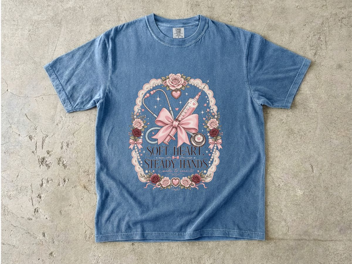 Nurse Gift T-Shirt — "Soft Heart, Steady Hands" Floral Medical Tee