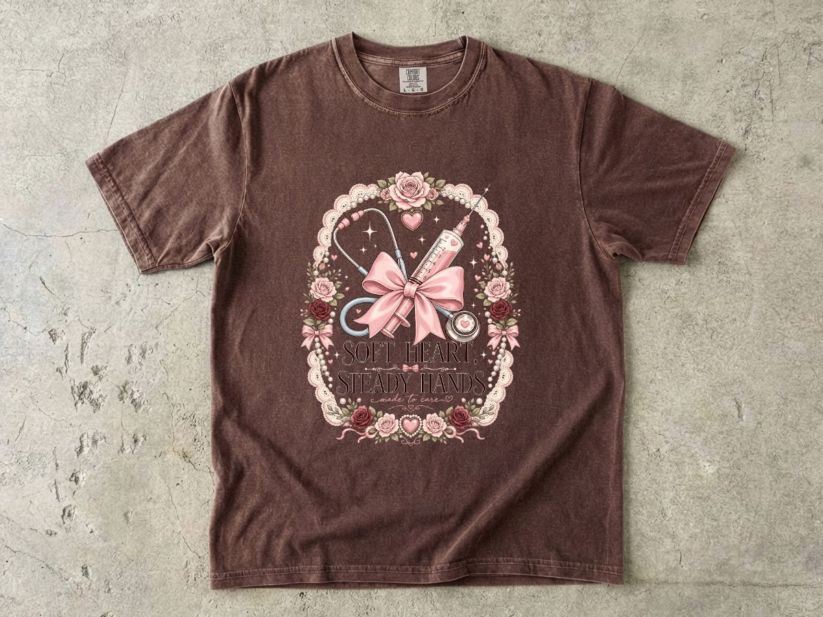 Nurse Gift T-Shirt — "Soft Heart, Steady Hands" Floral Medical Tee