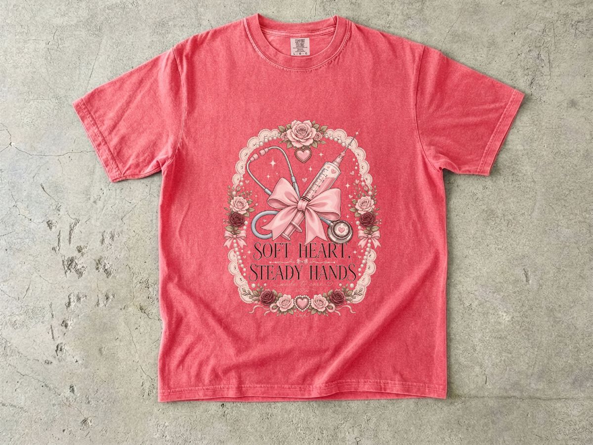 Nurse Gift T-Shirt — "Soft Heart, Steady Hands" Floral Medical Tee