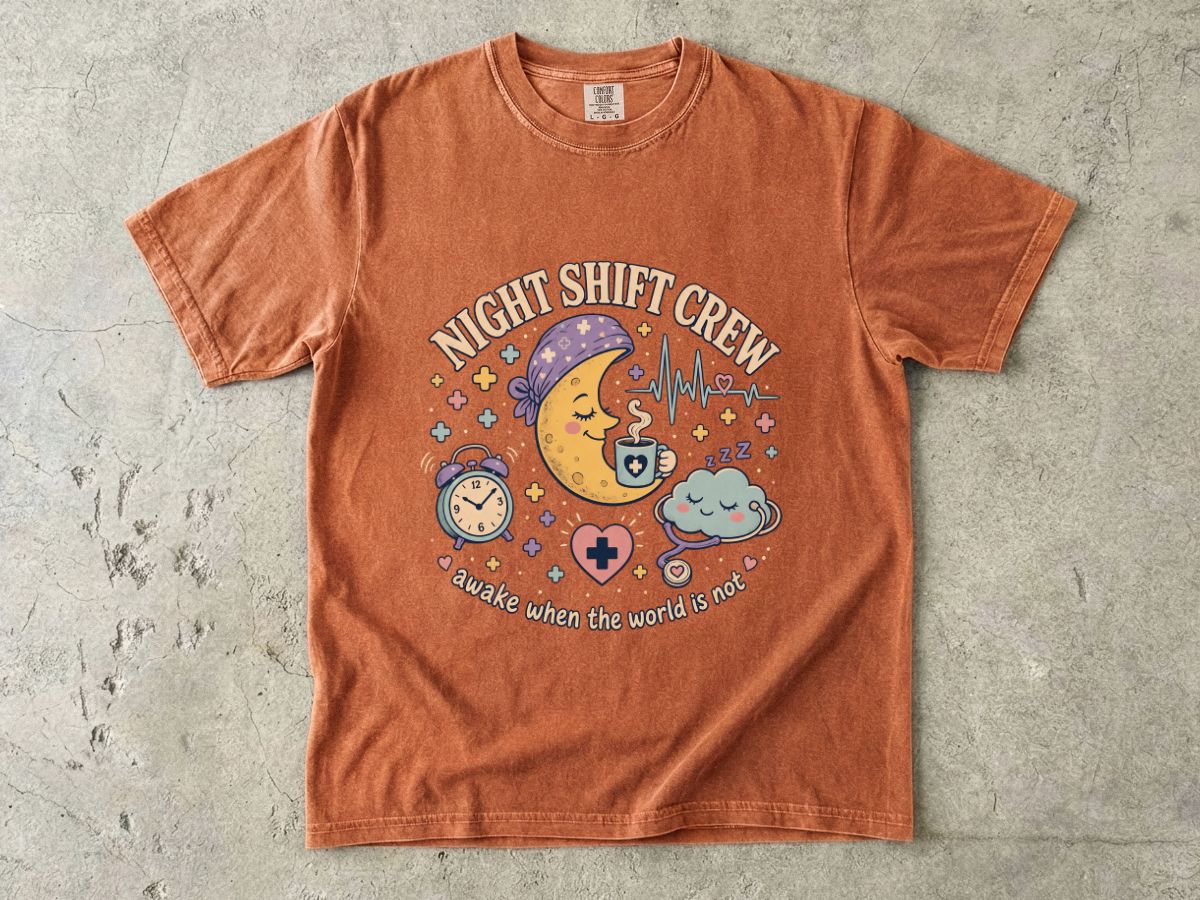 Night Shift Crew T-Shirt — Cute Moon & Clouds Design (Healthcare/Nurse Gifts)