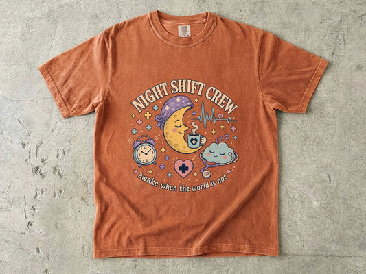 Night Shift Crew T-Shirt — Cute Moon & Clouds Design (Healthcare/Nurse Gifts)