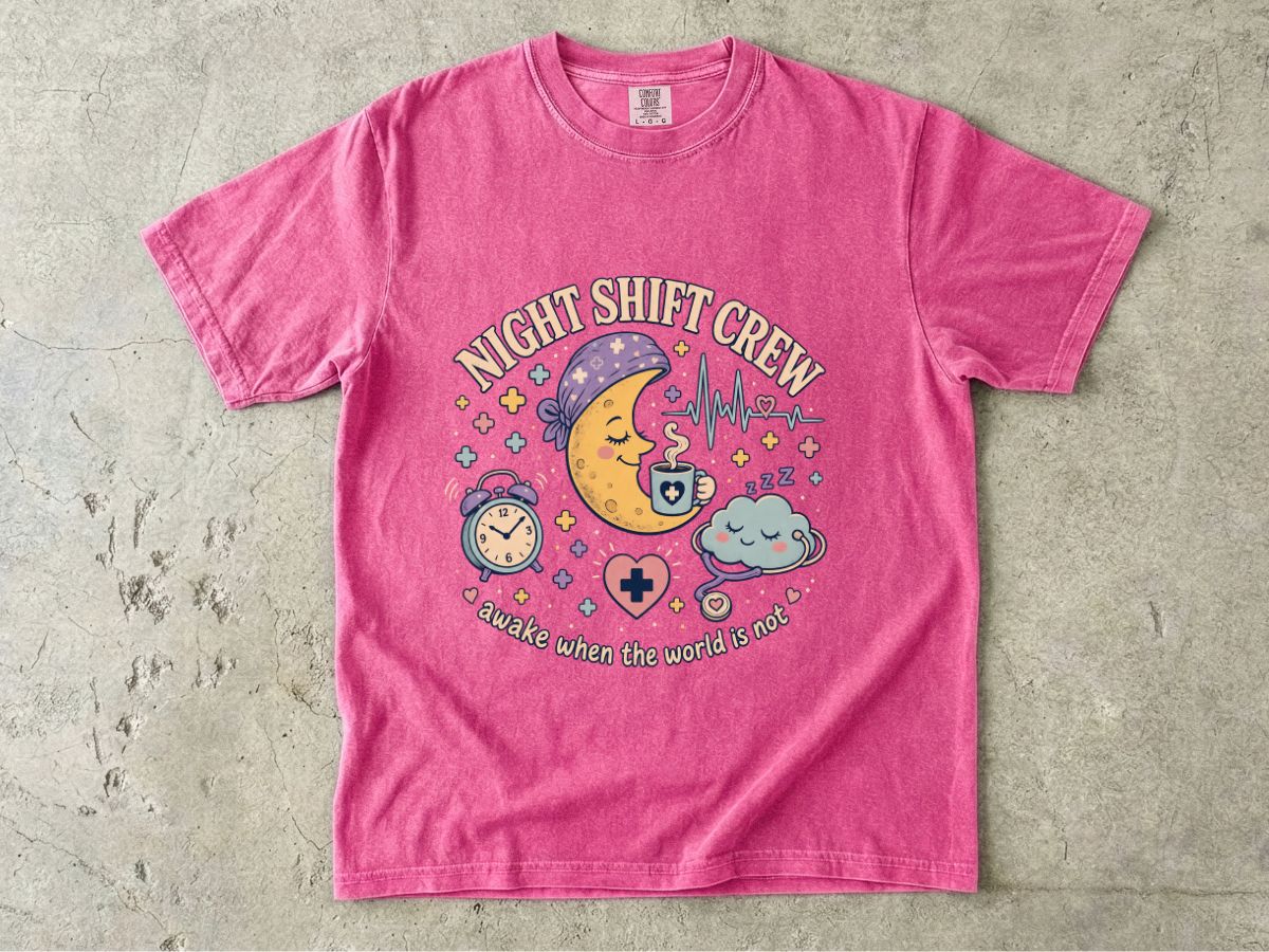 Night Shift Crew T-Shirt — Cute Moon & Clouds Design (Healthcare/Nurse Gifts)