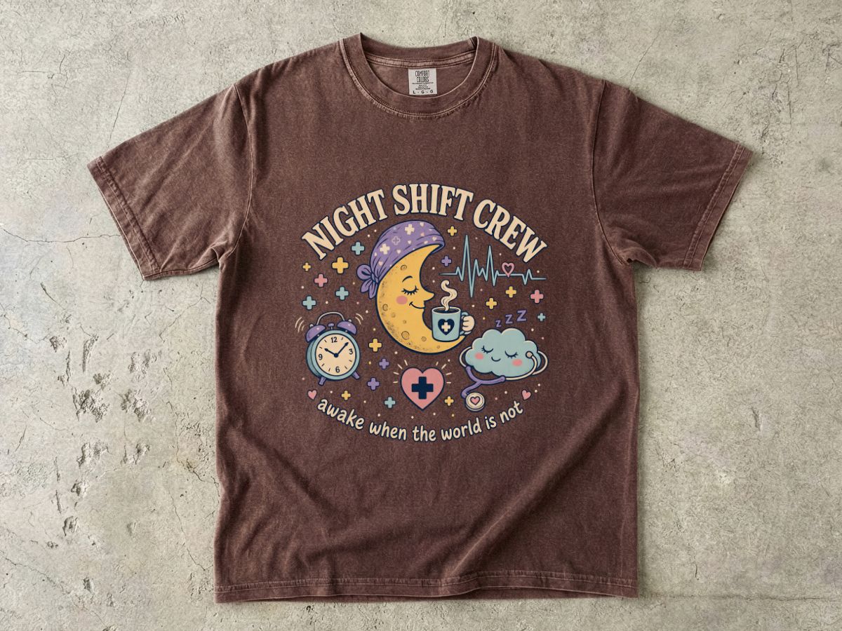 Night Shift Crew T-Shirt — Cute Moon & Clouds Design (Healthcare/Nurse Gifts)
