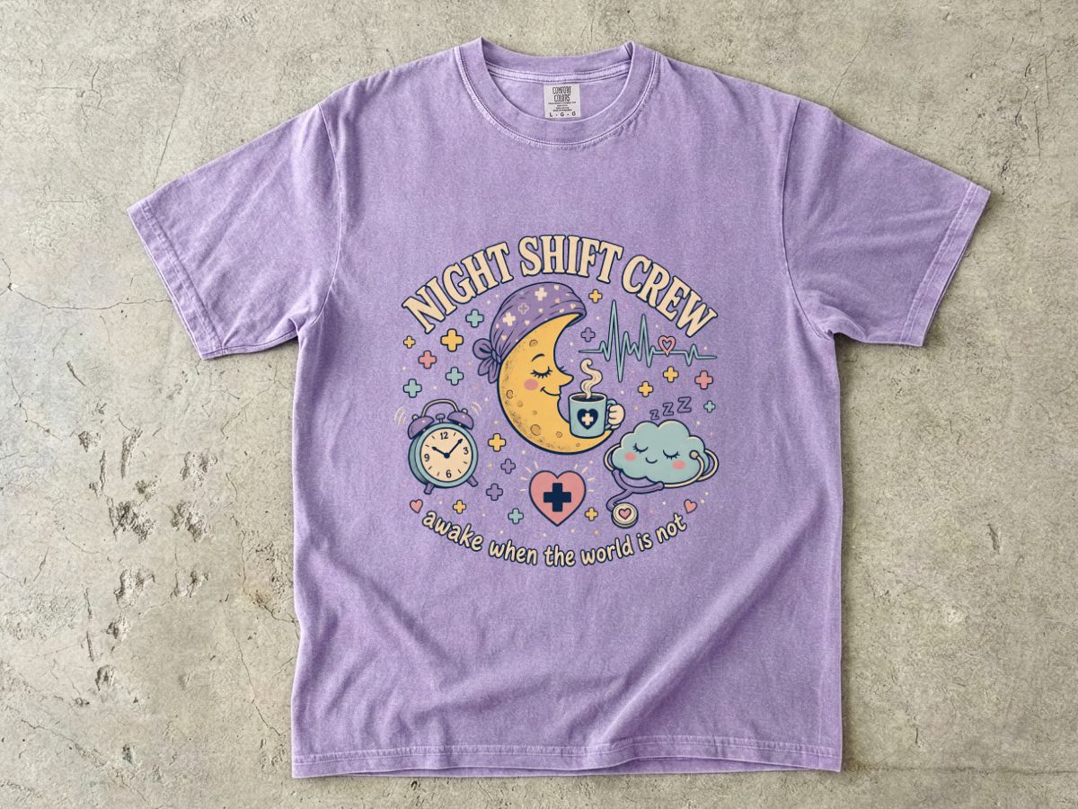 Night Shift Crew T-Shirt — Cute Moon & Clouds Design (Healthcare/Nurse Gifts)