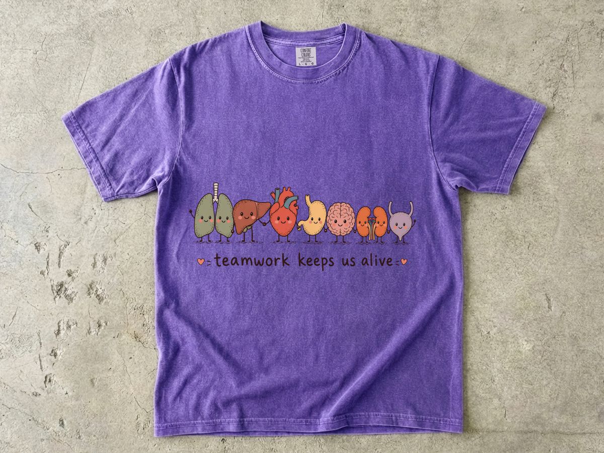 Teamwork Keeps Us Alive T-Shirt — Cute Cute Organs Illustration Tee