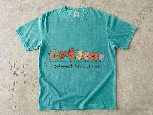 Teamwork Keeps Us Alive T-Shirt — Cute Cute Organs Illustration Tee