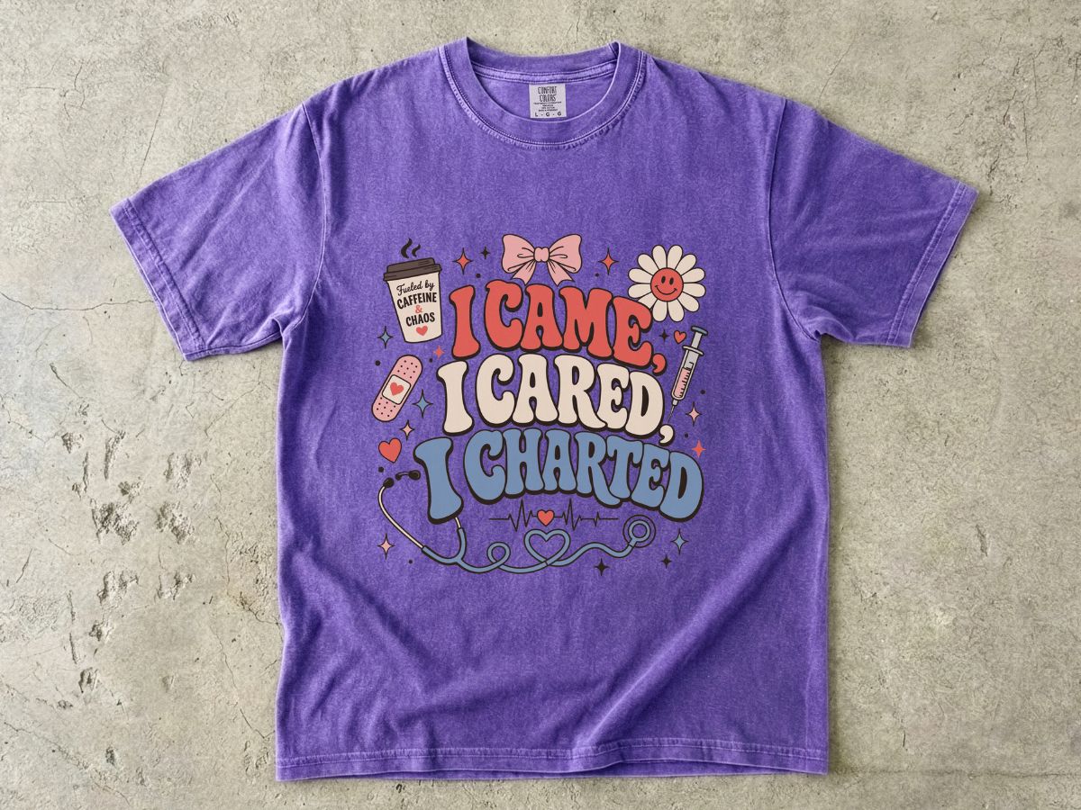 I Came I Cared I Charted Nurse T-Shirt — Cute Retro Medical Charting Tee
