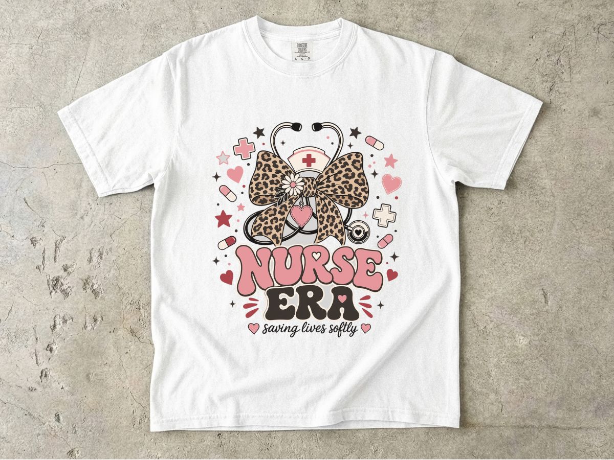 Nurse Era T-Shirt — Leopard Bow Stethoscope Nursing Tee