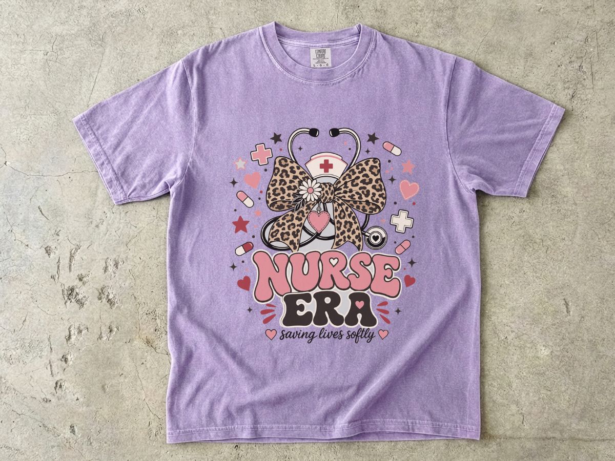 Nurse Era T-Shirt — Leopard Bow Stethoscope Nursing Tee