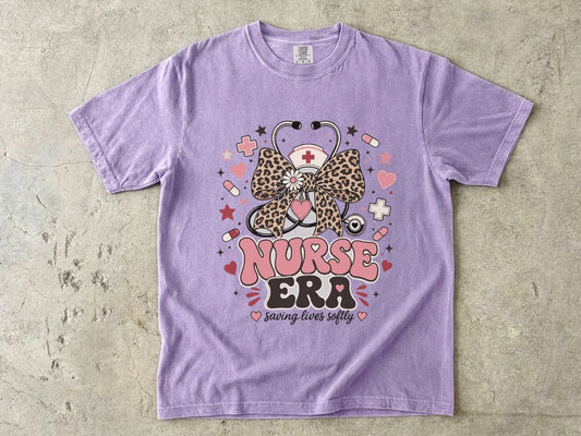 Nurse Era T-Shirt — Leopard Bow Stethoscope Nursing Tee