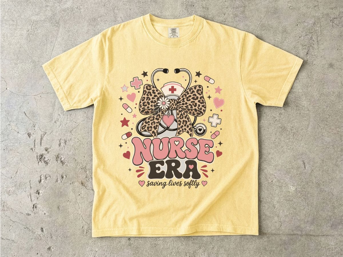 Nurse Era T-Shirt — Leopard Bow Stethoscope Nursing Tee