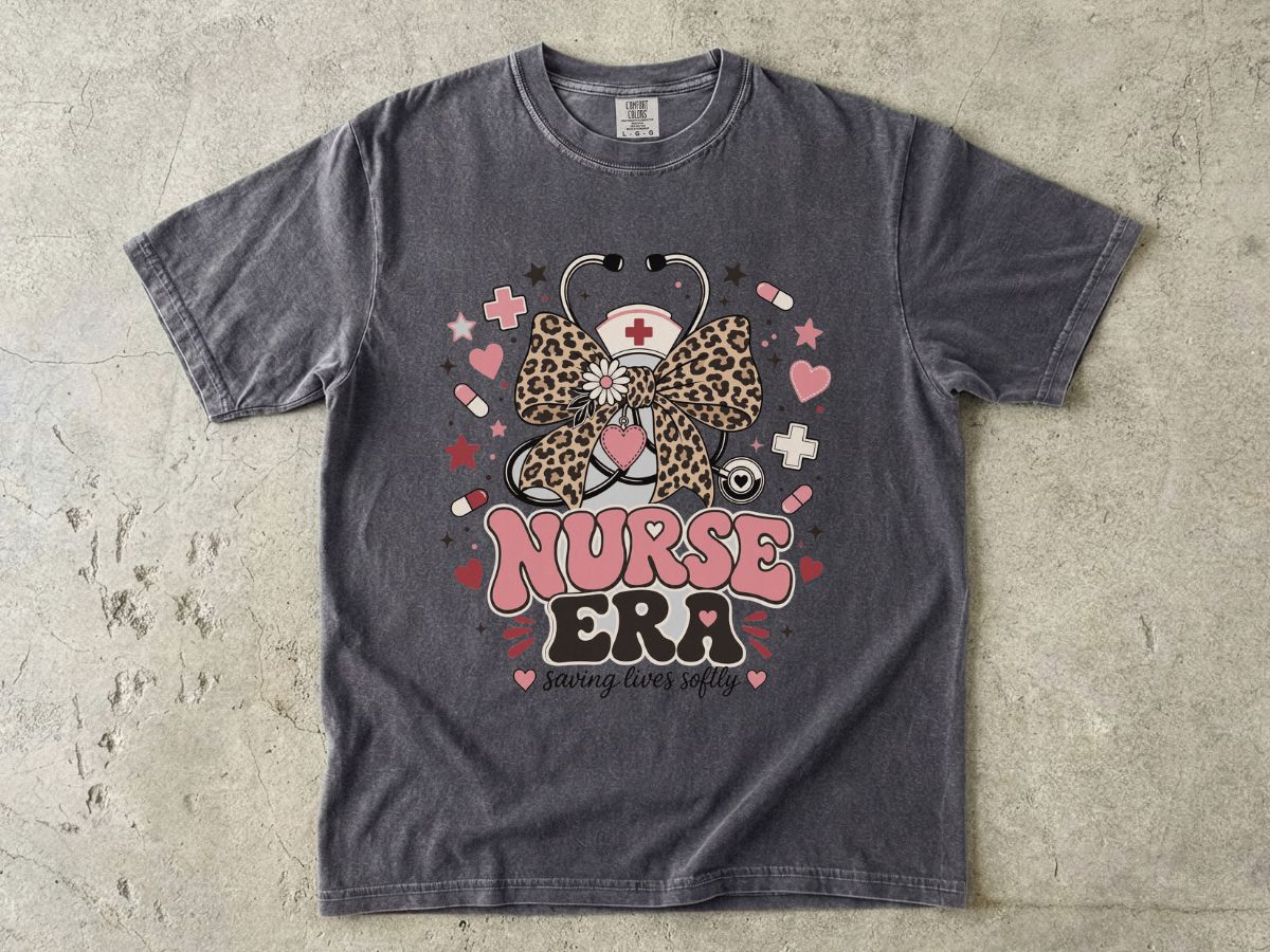 Nurse Era T-Shirt — Leopard Bow Stethoscope Nursing Tee