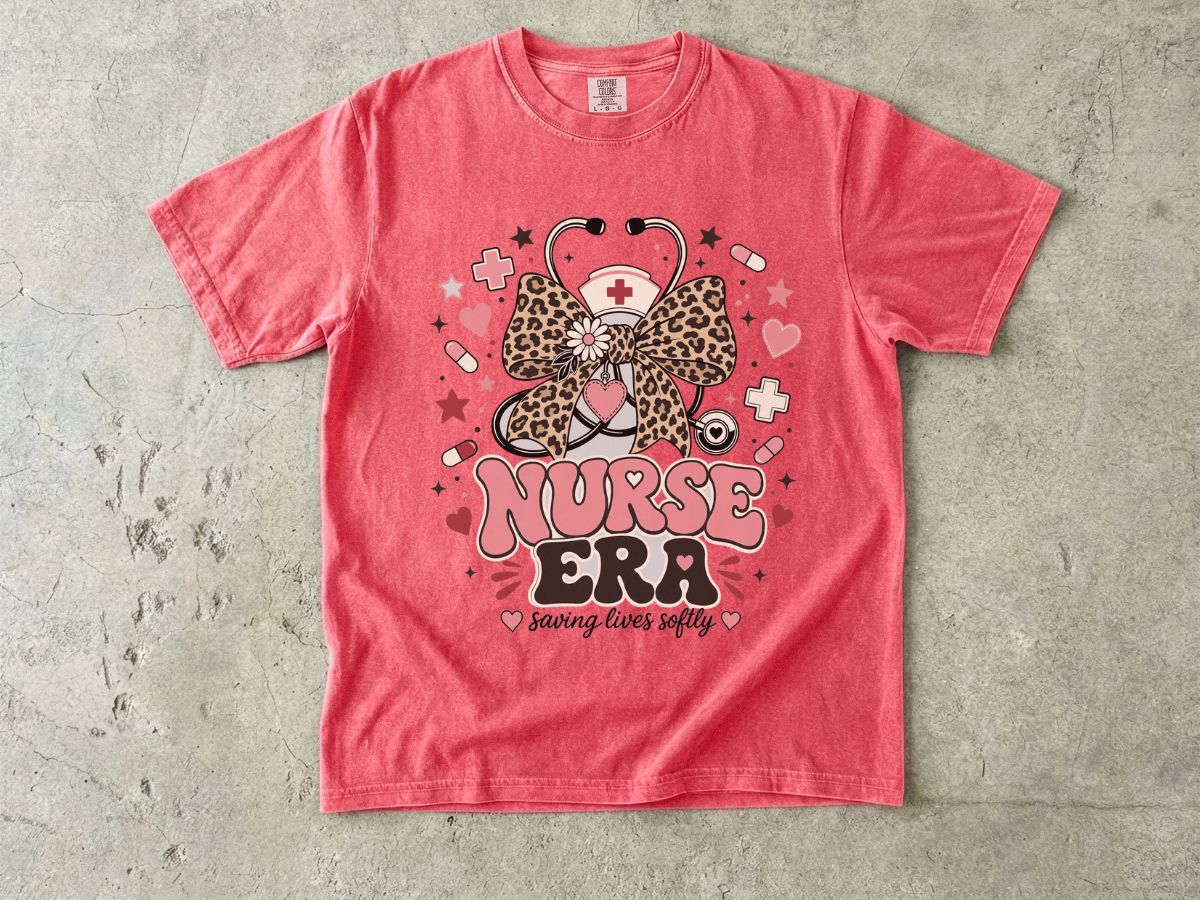 Nurse Era T-Shirt — Leopard Bow Stethoscope Nursing Tee