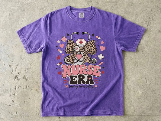Nurse Era T-Shirt — Leopard Bow Stethoscope Nursing Tee