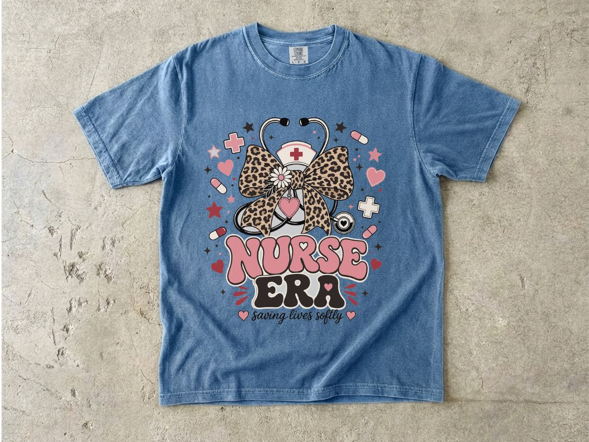 Nurse Era T-Shirt — Leopard Bow Stethoscope Nursing Tee