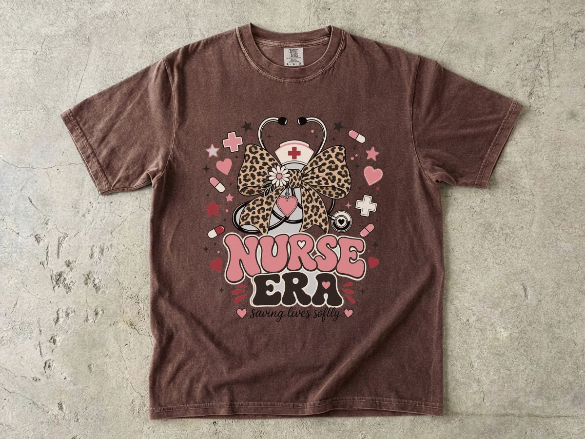 Nurse Era T-Shirt — Leopard Bow Stethoscope Nursing Tee