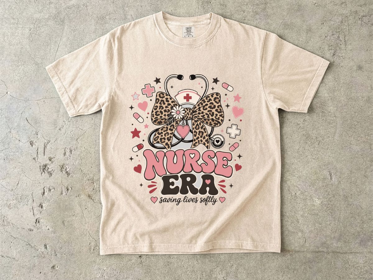 Nurse Era T-Shirt — Leopard Bow Stethoscope Nursing Tee