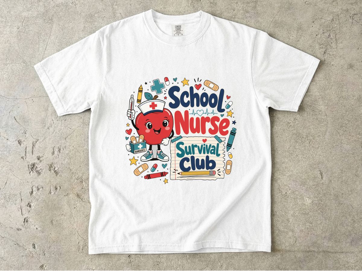 T-Shirt — School Nurse Survival Club Cute Cartoon Heart Graphic