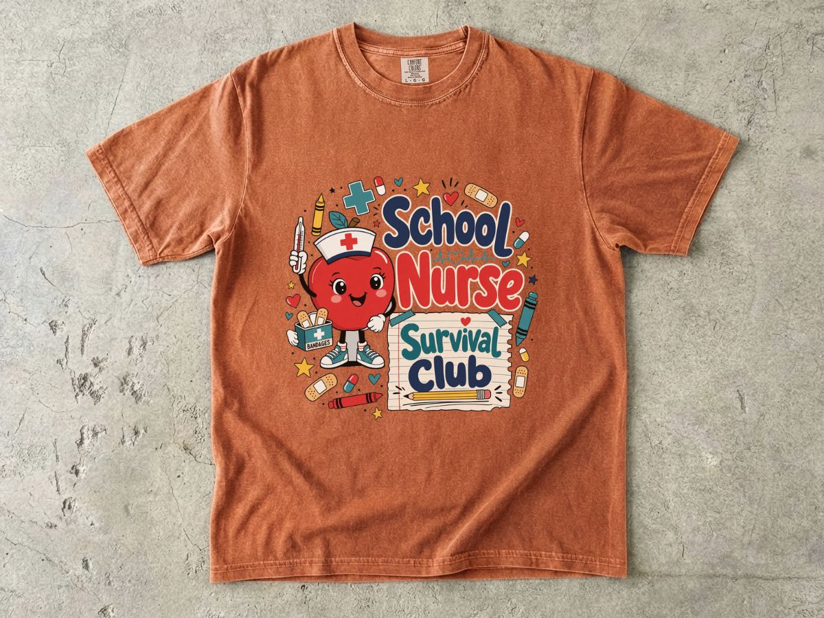 T-Shirt — School Nurse Survival Club Cute Cartoon Heart Graphic