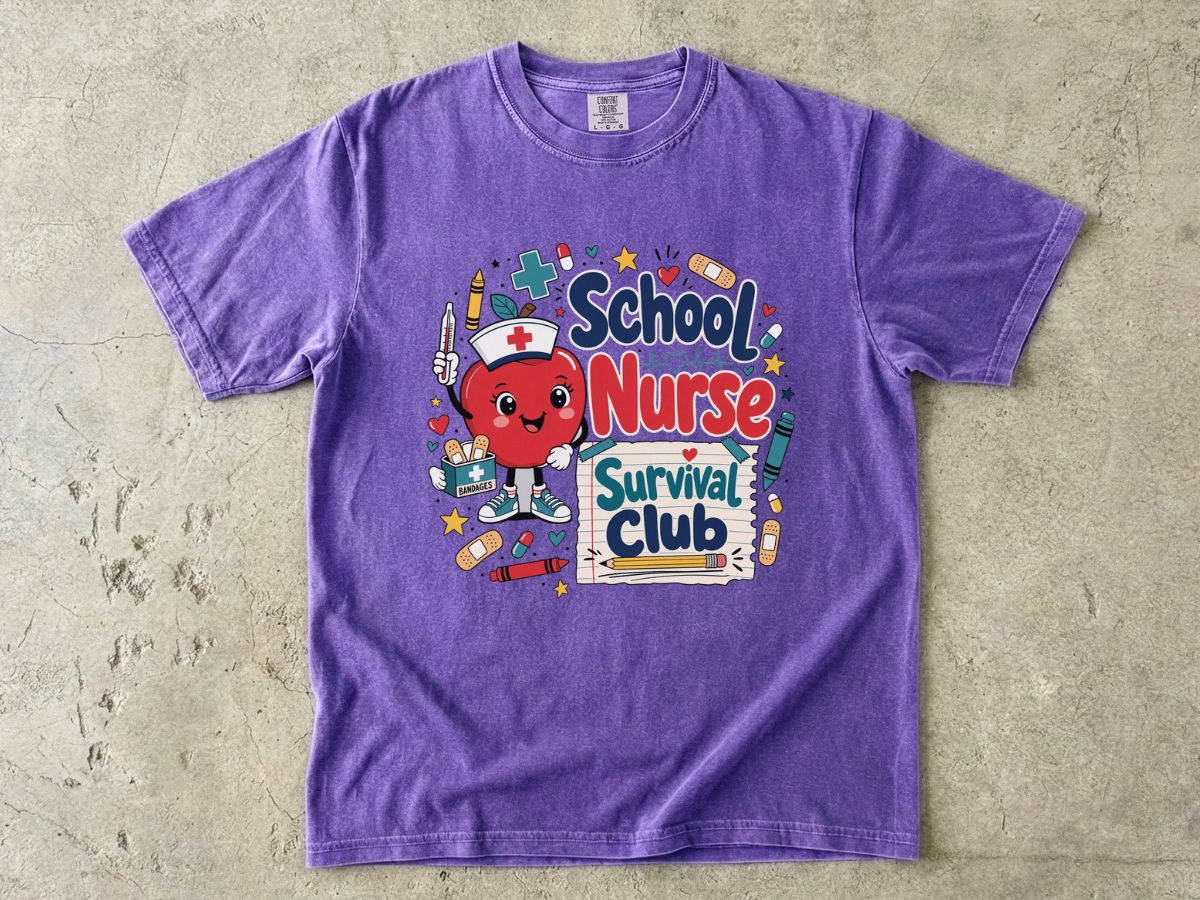 T-Shirt — School Nurse Survival Club Cute Cartoon Heart Graphic