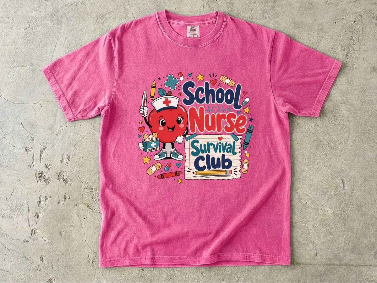 T-Shirt — School Nurse Survival Club Cute Cartoon Heart Graphic