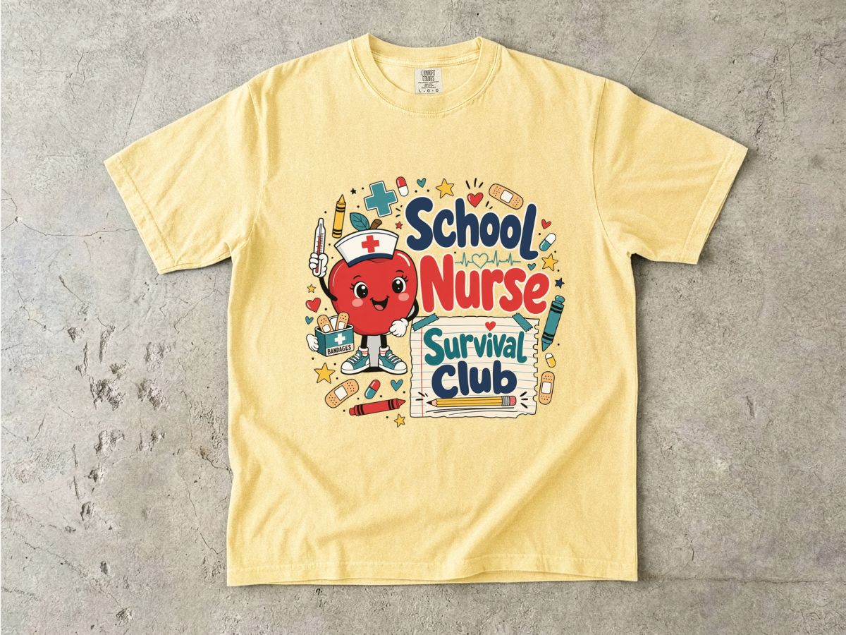 T-Shirt — School Nurse Survival Club Cute Cartoon Heart Graphic