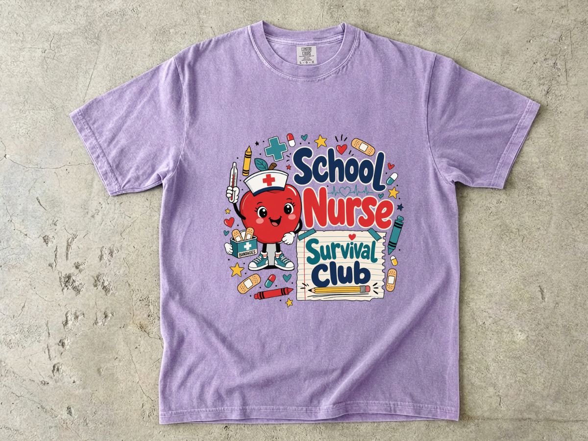 T-Shirt — School Nurse Survival Club Cute Cartoon Heart Graphic