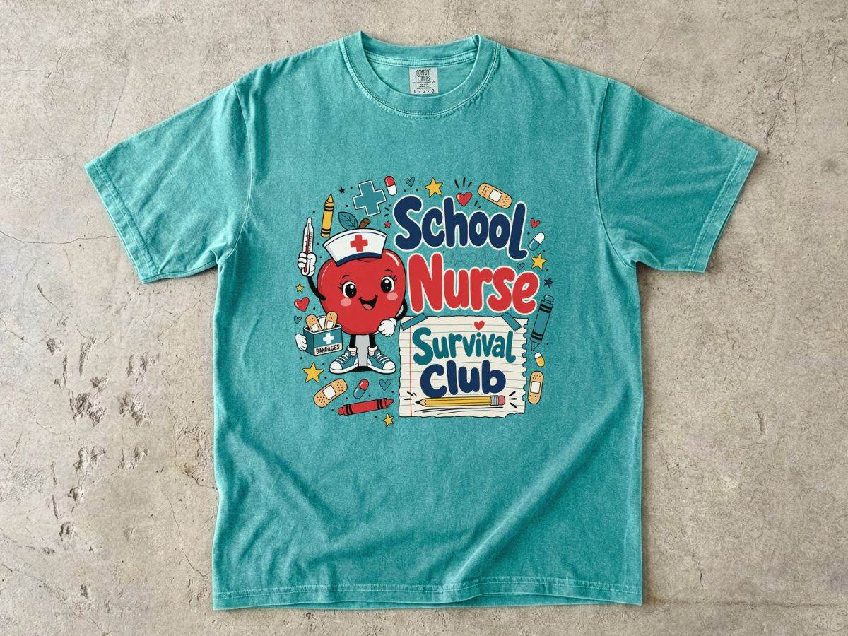 T-Shirt — School Nurse Survival Club Cute Cartoon Heart Graphic