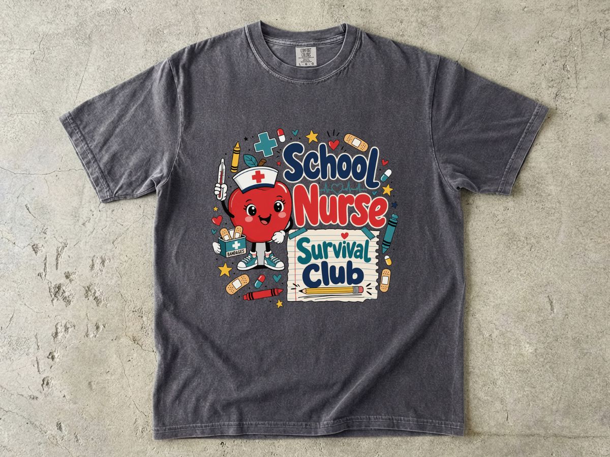 T-Shirt — School Nurse Survival Club Cute Cartoon Heart Graphic
