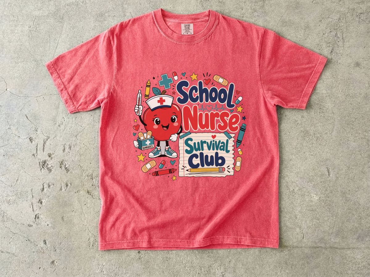 T-Shirt — School Nurse Survival Club Cute Cartoon Heart Graphic