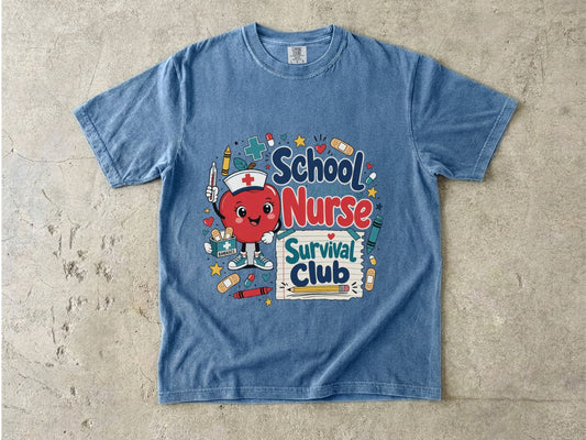 T-Shirt — School Nurse Survival Club Cute Cartoon Heart Graphic