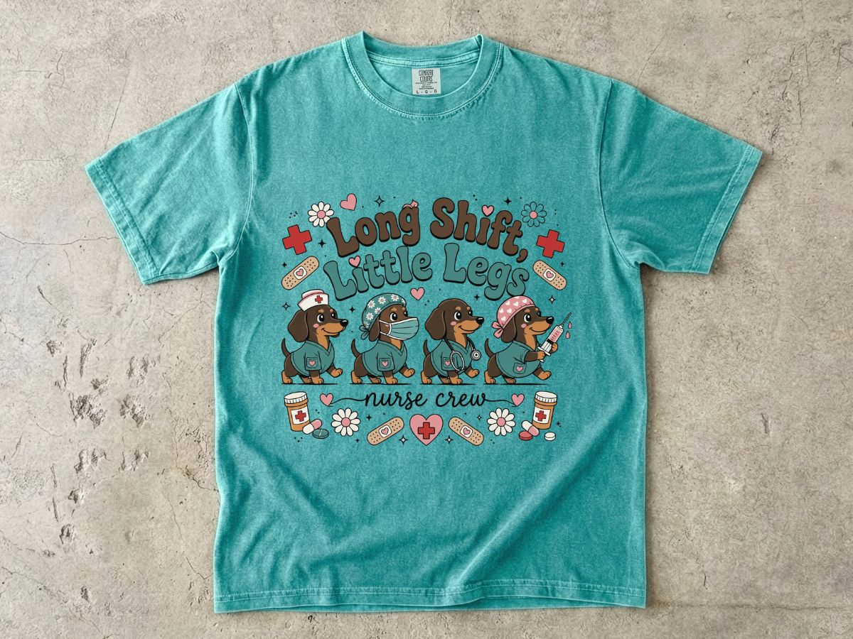 Long Shift, Little Legs Nurse Crew T-Shirt — Cute Dachshund Nurse Gift