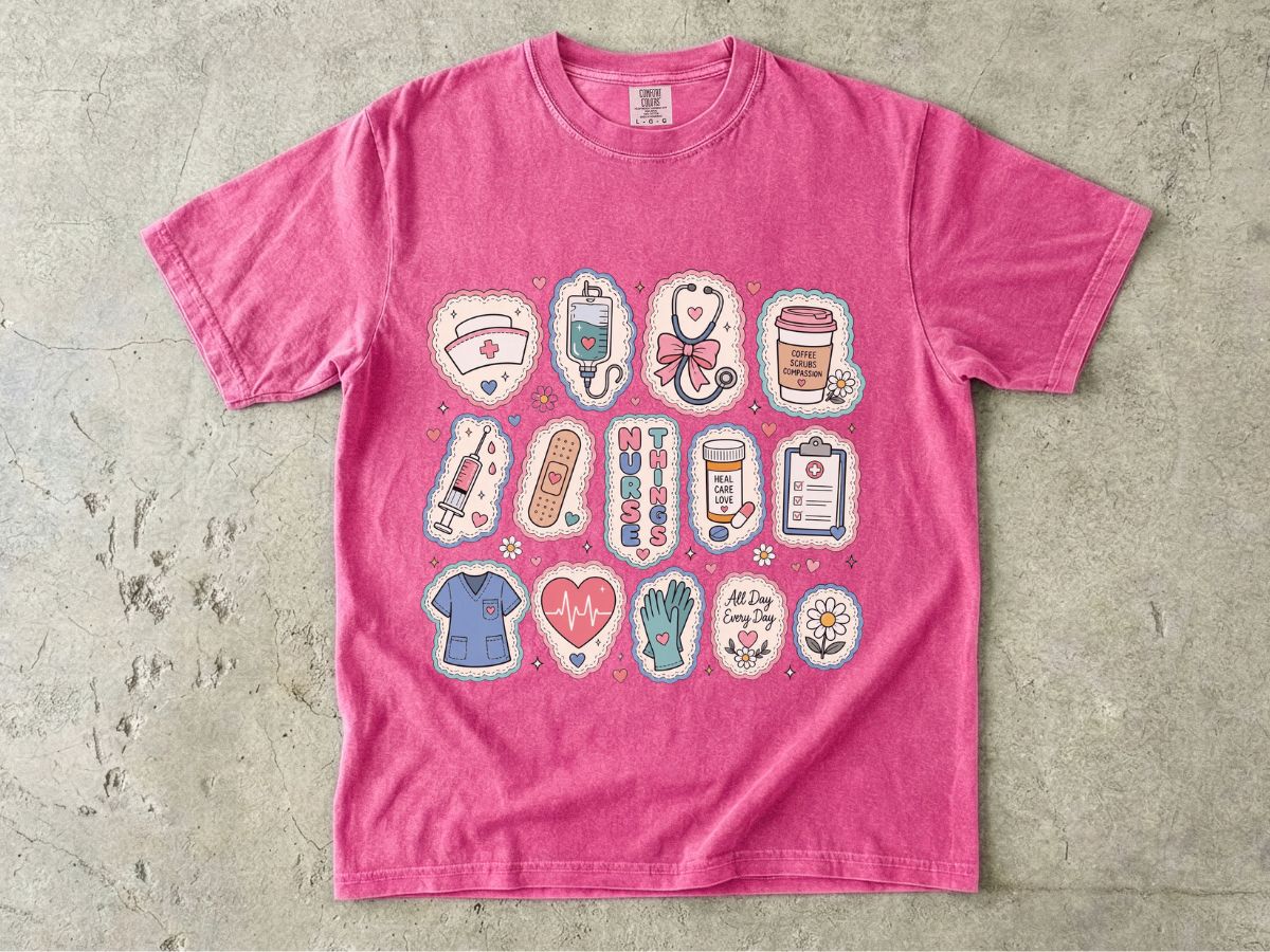 Nurse Life Badge Sticker Tee — Cute Healthcare Icons T-Shirt
