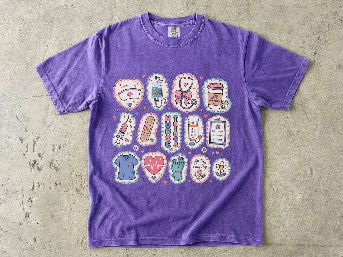 Nurse Life Badge Sticker Tee — Cute Healthcare Icons T-Shirt