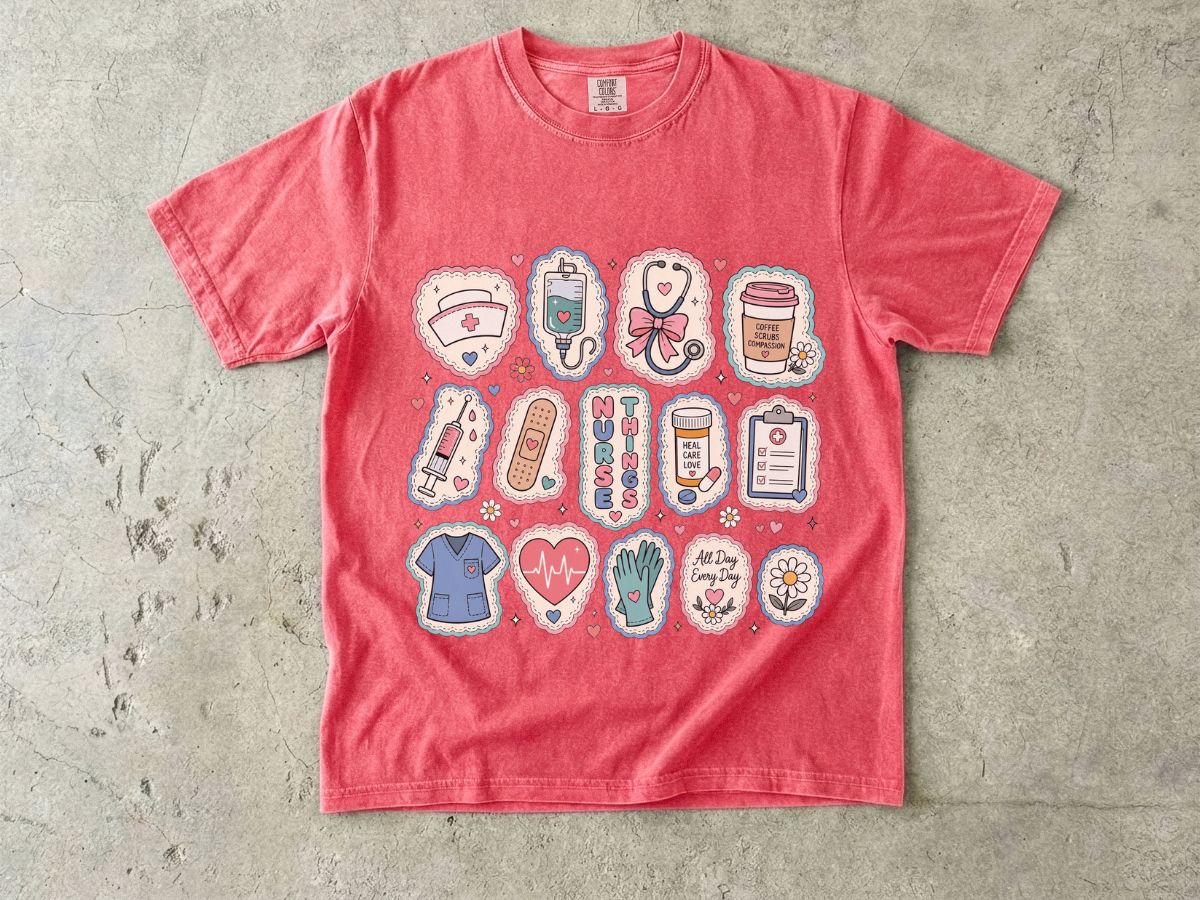 Nurse Life Badge Sticker Tee — Cute Healthcare Icons T-Shirt