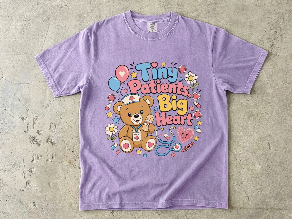 Tiny Patients Big Heart T-Shirt — Cute Nurse Teddy Pediatric Care Tee