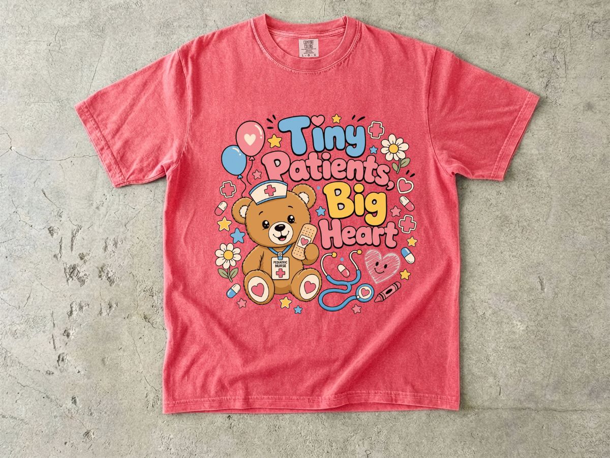Tiny Patients Big Heart T-Shirt — Cute Nurse Teddy Pediatric Care Tee