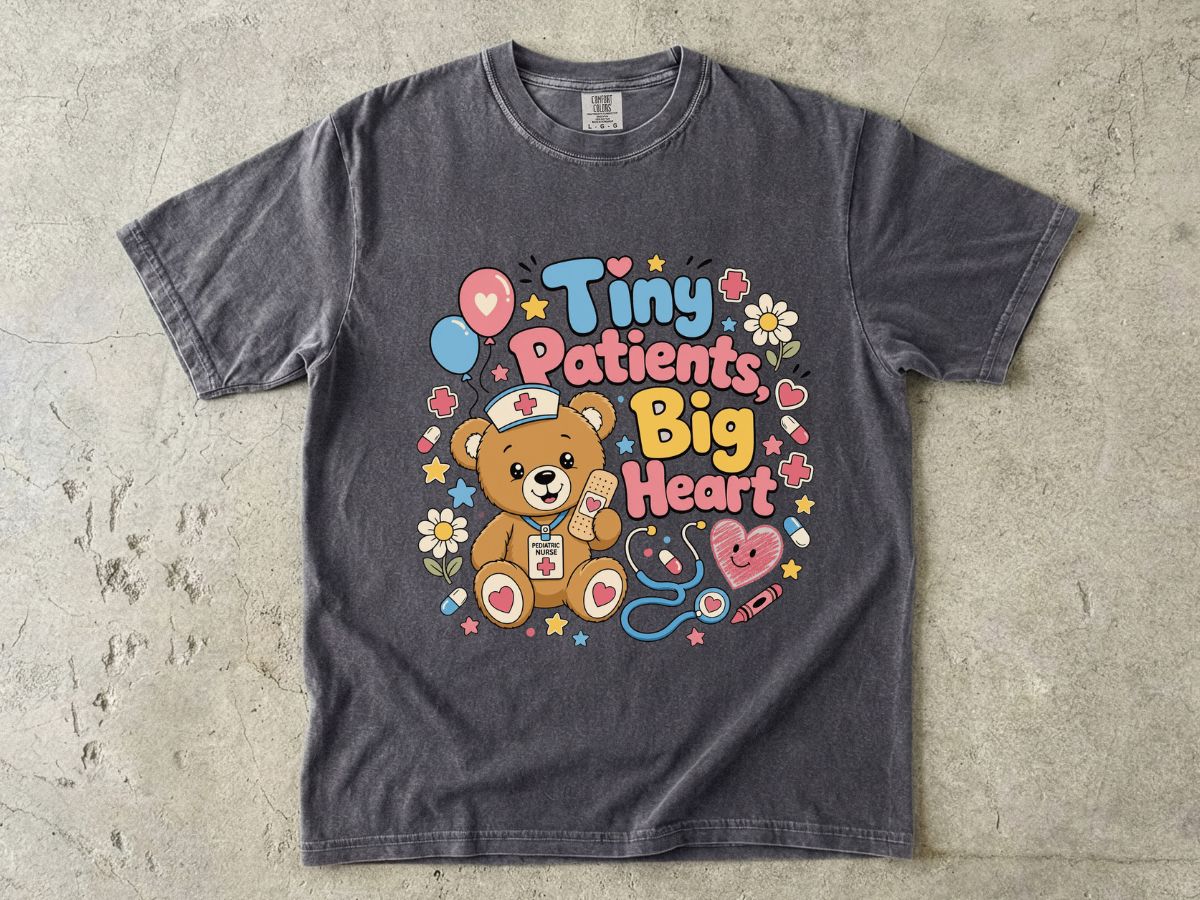 Tiny Patients Big Heart T-Shirt — Cute Nurse Teddy Pediatric Care Tee