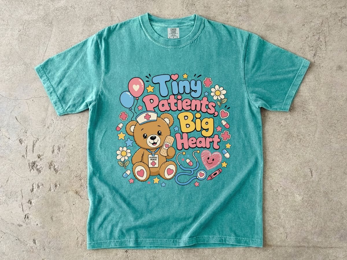 Tiny Patients Big Heart T-Shirt — Cute Nurse Teddy Pediatric Care Tee
