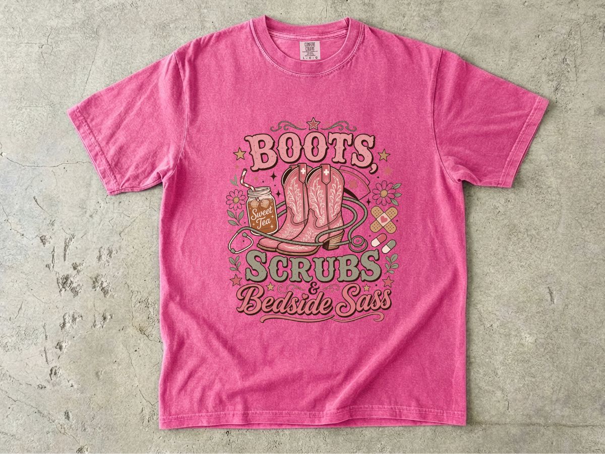 Nurse T-Shirt — "Boots Scrubs Bedside Sass" Western Nursing Tee
