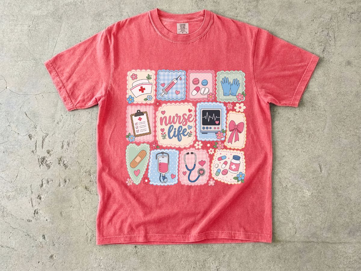 Nurse Life Graphic T-Shirt — Cute Medical Icons Tee for Nurses