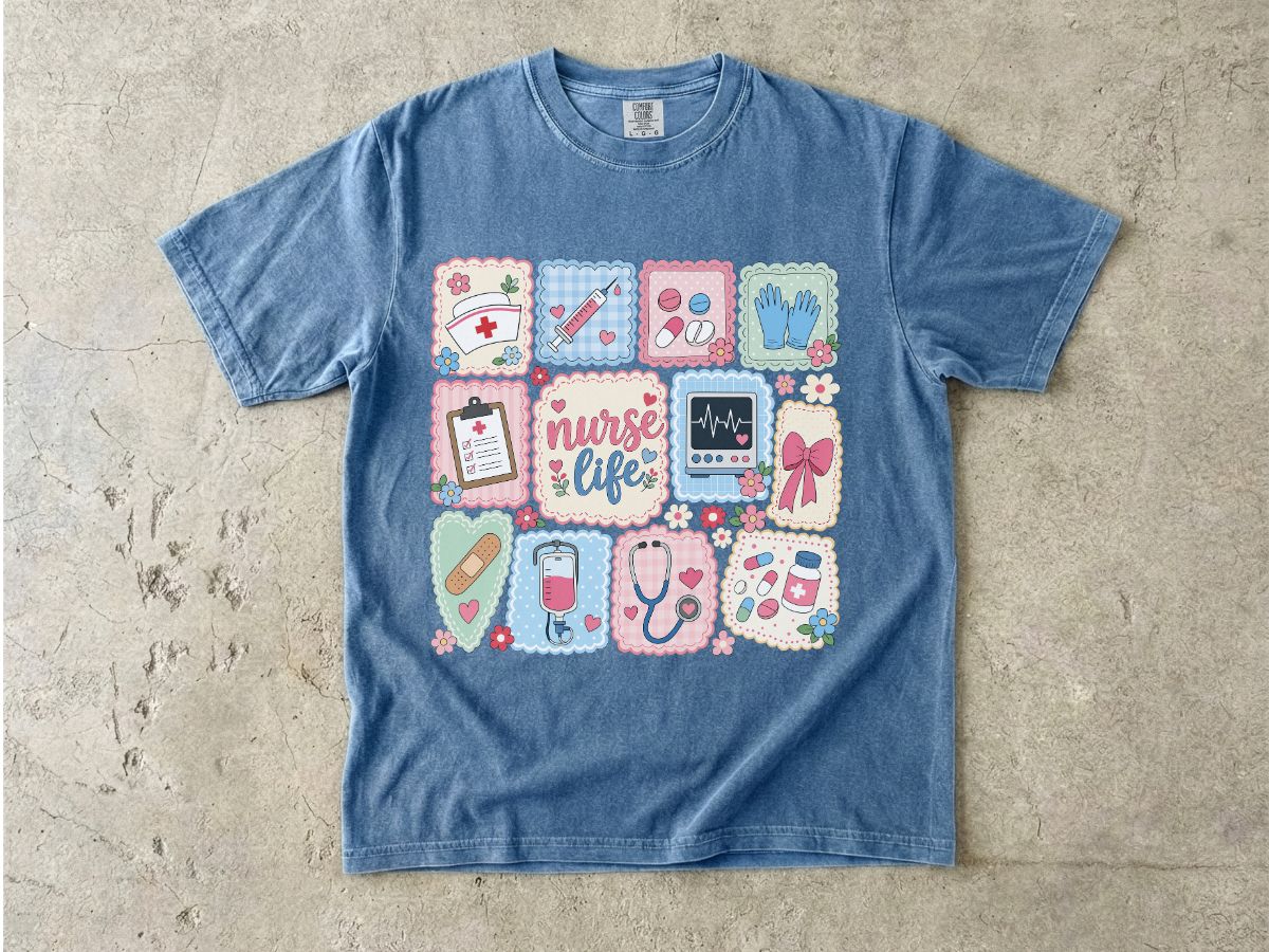 Nurse Life Graphic T-Shirt — Cute Medical Icons Tee for Nurses