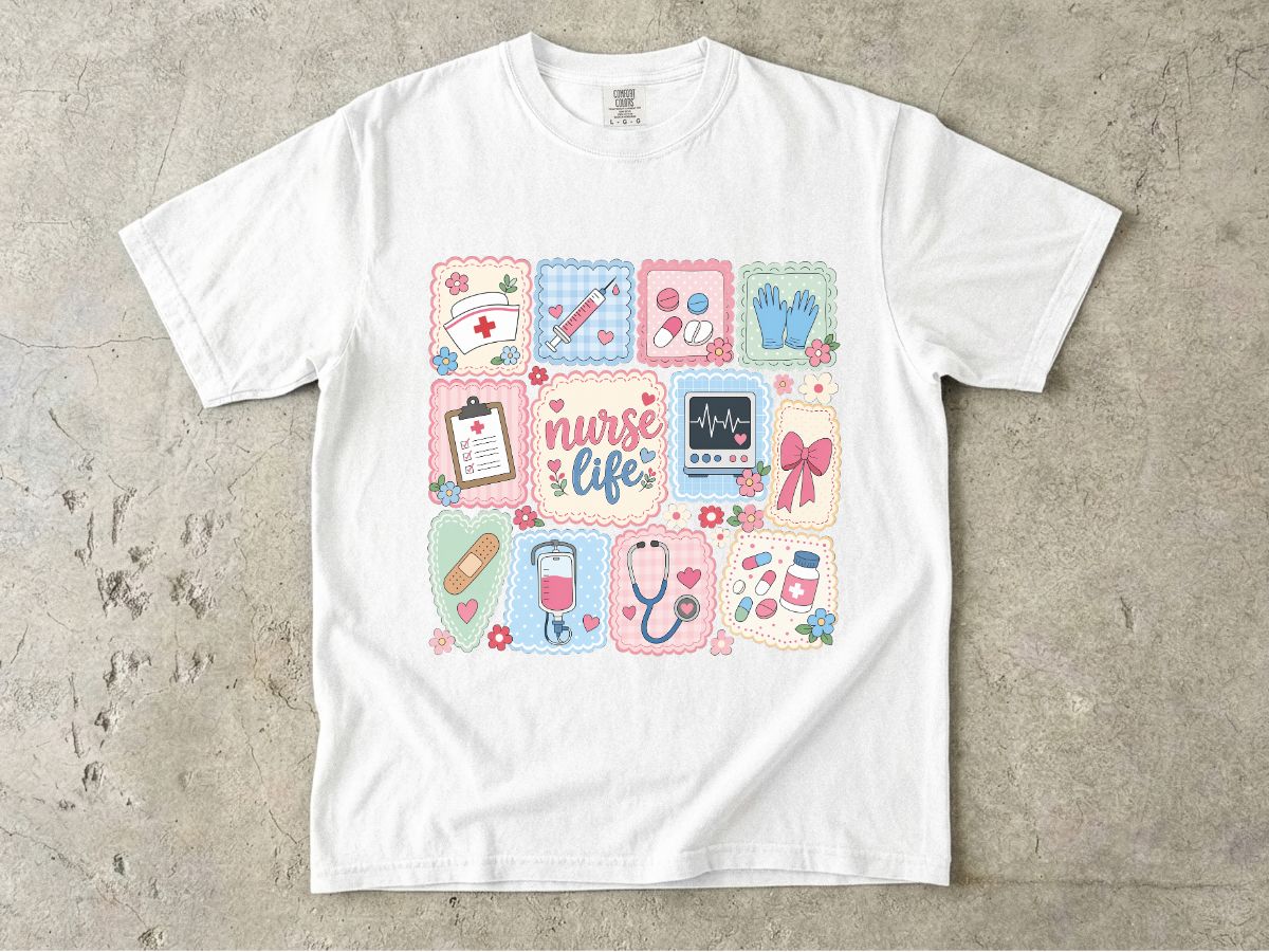 Nurse Life Graphic T-Shirt — Cute Medical Icons Tee for Nurses